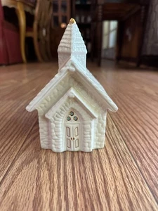 Vintage Ceramic White Village Christmas Church With Faux Stained Glass Windows - Picture 1 of 5
