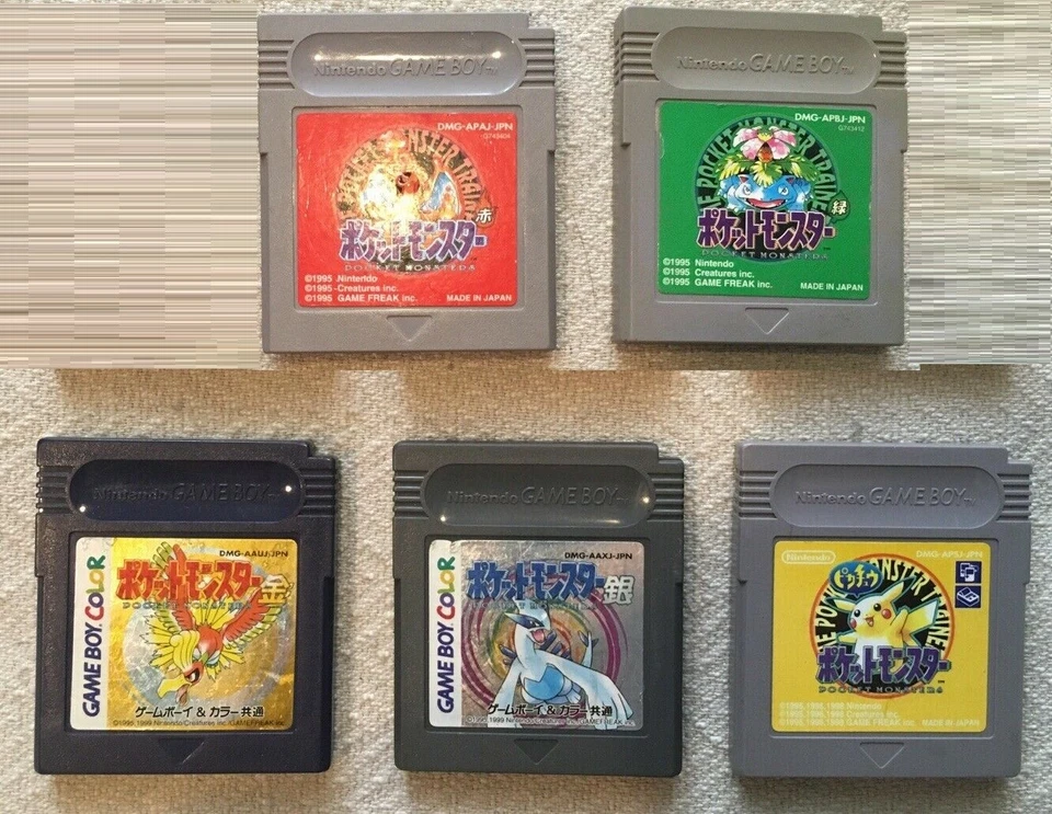Japanese Pokemon Gameboy Games 5 Set Green Gold Silver Red Yellow Nintendo - Image 1 of 1
