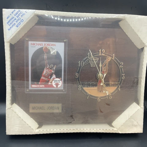 Vintage Michael Jordan Wooden Wall Clock & Card " GREAT ITEM " (90/91 Hoops) Cover