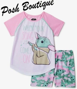 NWT Baby Yoda Pajamas Star Wars Girl T Shirt Pants Shorts 4 5 6 8 10 12 Grogu - Picture 1 of 5
