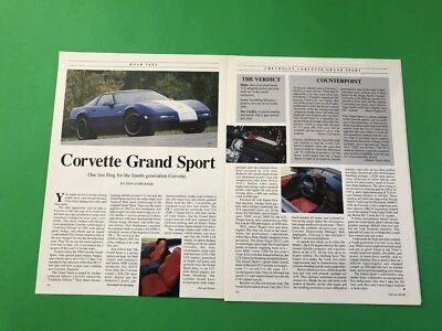 1996 CORVETTE GRAND SPORT ORIGINAL VINTAGE PRINT AD ROAD TEST 3 PAGE - Image 1 of 2