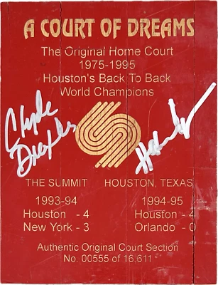 Hakeem Olajuwon Clyde Drexler Original Court Piece The Summit Rockets JSA (B) - Image 1 of 4