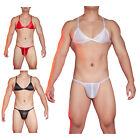 Mens Bikini Nightclub Lingerie Set 2-piece Underwear Suit Pole Dance Nylon Sexy