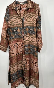 Soft Surroundings Sz Small Long Satin Shirt Dress Button Front Belted - Picture 1 of 5