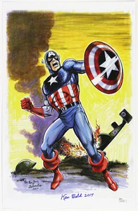 1941 ca. Ken Bald Captain America signiert 11x17 Farbdruck (JSA) - Bild 1 von 2