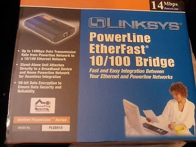 LINKSYS~POWERLINE ETHERFAST 10/100 BRIDGE~PLEBR10~2002 NEW SEALED BOX - Image 1 of 3