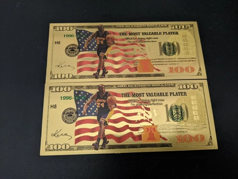 $100 24K Gold Foil Kobe Bryant Collectible Novelty Bill Lakers USA Flag B Cover