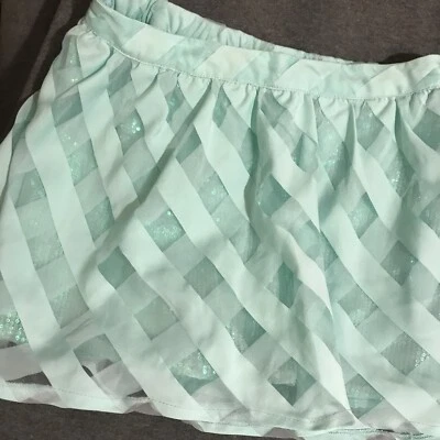 $1.00 SALE JUSTICE PALE GREEN SEQUIN LINED ELASTIC WAISTE SHORT SKIRT SZ 14 - Image 1 of 4
