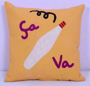Suzani Embroidery Indian Gorgeous Pillow Cotton Yellow Cushion Cover Sofa Decor - Picture 1 of 4