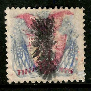 Sc #121 Interesting Fancy Cancel 3 Cent Locomotive 1869 Pictorial $450 US 6B13 - Picture 1 of 2