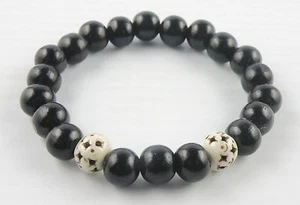 Stretch Bracelet Bangle Wristlet Black Mala Beads With White Bone Beads Unisex - Picture 1 of 8