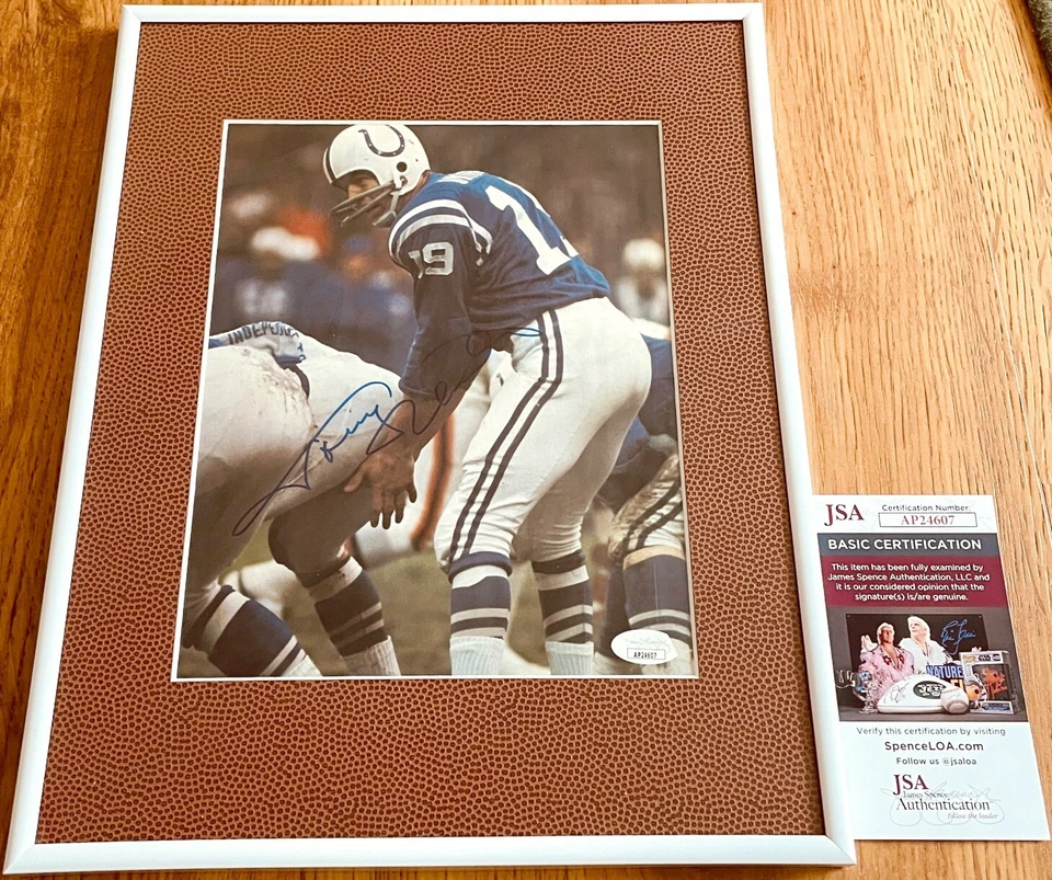 Johnny Unitas autographed signed Baltimore Colts 8x10 photo matted & framed JSA - Image 1 of 1
