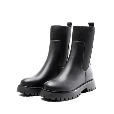 Botas de plataforma sin cordones para mujer con suela con calcetín botas de media pantorrilla superior estilo calcetín Foto 1 de 4