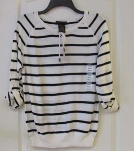 Grace Elements Roll Tab Slv Pullover Sweater White/Black Women's Sz M-L NWT - Picture 1 of 2