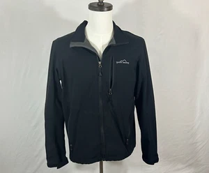 Eddie Bauer Jacket Mens Medium Black Full Zip Soft Shell Fleece Lined Zip Pocket - Picture 1 of 10