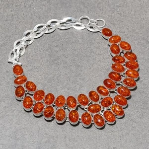 Baltic Amber Oval Shape Gemstone Handmade Fashion Ethnic Jewelry Necklace 18" - Picture 1 of 9