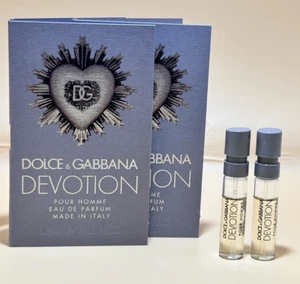 DOLCE & GABBANA DEVOTION Men's Eau De Parfum 0.05 Fl.Oz / 1.5 ml X 2 Vial Card - Picture 1 of 3