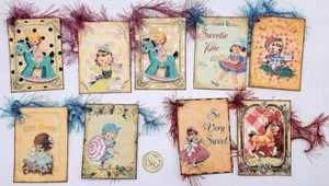 9~Cumpleaños~Hecho a mano~Retro~Brillo~Cartas de lino~Etiquetas de regalo~Fiestas - Imagen 1 de 1