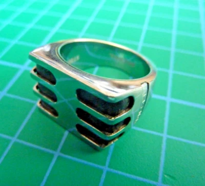 DIESEL Herren Ring Edelstahl schwarz Ledereinlage vintage used 19 - 60 TOP - Bild 1 von 4