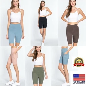 High Waist Yoga Shorts Pocket Sport Women Gym Compression Leggings Fitness Tight - Picture 1 of 37