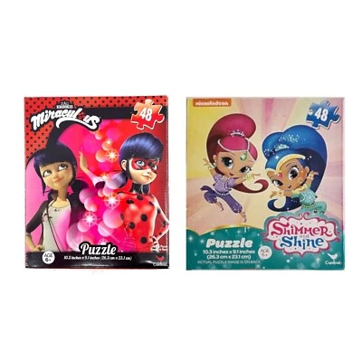 2 Shimmer & Shine Miraculous Ladybug Jigsaw Puzzle Set 48 Pieces 9x10.3" 2 Pack - Image 1 of 4