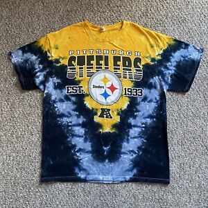 Pittsburgh Steelers T Shirt Mens XL Tie Dye Short Sleeve Black Gold Y2K NFL