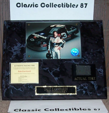 DALE EARNHARDT RACE USED AUTHENTIC TIRE ON WALL PLAQUE with COA Cover
