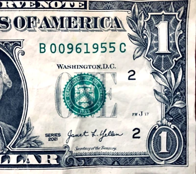 Sep 6 1955 or 9 June 1955: Birthday Note One Dollar Bill 2021 B 00-9-6-1955 C - Image 1 of 3