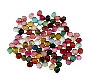 Natural Multi Tourmaline Oval Cabochons Loose Gemstone Lot 57 Pcs 4*5 MM 20 CT - Picture 1 of 5