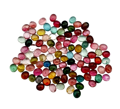 Natural Multi Tourmaline Oval Cabochons Loose Gemstone Lot 57 Pcs 4*5 MM 20 CT - Image 1 of 4
