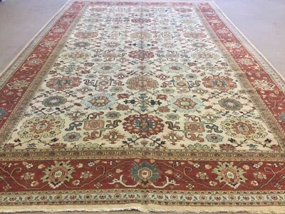 10’ X 16’ Beige Rust Geometric Hand Knotted Large Gallery Size Oriental Rug Wool - Image 1 of 4