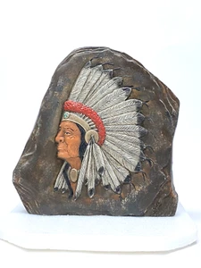 Ceramic Native American Chief Flint Shaped Rock 10" Tall - Bild 1 von 7