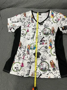 Disney The Nightmare Before Christmas Skellington/Sally Women's Size L Scrub Top - Picture 1 of 7