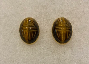 Van Dell 12 Kt. Gold Filled Tiger Eye Oval Post Earrings - Approx. 5/8 Inch Long - Picture 1 of 9