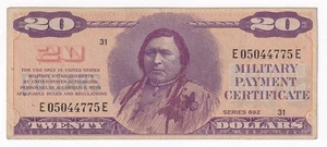 Vietnam Military Payment Certificate 20 Dollars Series 692 Serial # E 05044775 E - Bild 1 von 2
