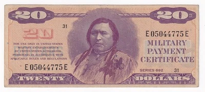 Vietnam Military Payment Certificate 20 Dollars Series 692 Serial # E 05044775 E - Image 1 of 2