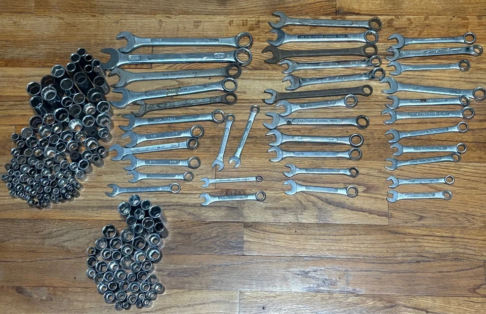 LOTE DE LLAVES COMBINADAS VINTAGE DE 191 PIEZAS MÉTRICAS Y SAE 1/4 3/8 1/2 Foto 1 de 1