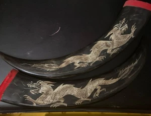 Set Of 2 Hand- Carved Buffalo Horn Dragon Sculptures - Imagen 1 de 13