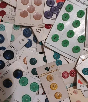 Vintage Lot Buttons on 55+  Cards Assorted Colors Full & Partial Cards Colorful - Image 1 of 4