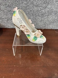 Scarpa vintage Bone China/ceramica ~ foglie oro, rosa e verdi - Foto 1 di 5