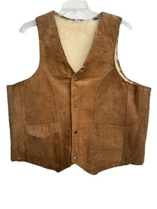 Genuine Sheepskin Shearling Vest Mens XL Camel Snap - Picture 1 of 10