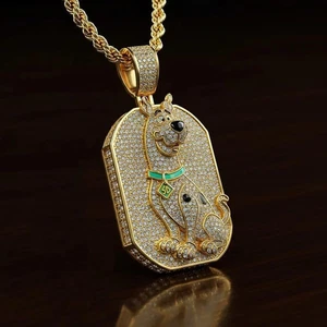 2Ct Simulated Diamond Scooby Dog Tag Hip Hop Pendant 14k Yellow Gold Plated - Picture 1 of 3