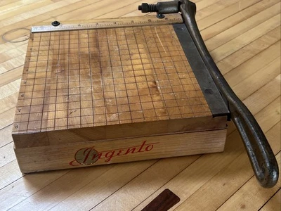 Vintage INGENTO NO 2 Paper Cutter 10" Wood w/ Cast Iron Handle Small Size - Image 1 of 4
