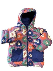 Patagonia Kids Reversible Jacket Coat Size 2T Blue Floral Full Zip Toddler - Picture 1 of 5