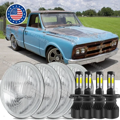 4 peças 5,75" 5-3/4" faróis de LED redondos Hi/Lo para GMC C15/C1500 Suburban Chevy EUA - Imagem 1 de 4