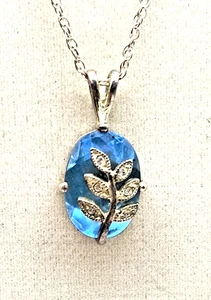 Avon NV Damen-Anhänger Schlangenkette Sterlingsilber blaues Glasblatt-Design #150 - Bild 1 von 4