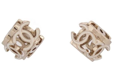 Chanel Authentic 23K White Mini CC Cube Stud Earrings - Image 1 of 4