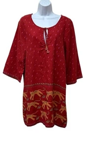 Gudrun Sjoden Linen Blend Tunic Dress Cats Tigers Lagenlook Artsy Art to Wear M - Picture 1 of 11