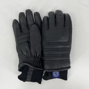 Vintage Winter Ski Gloves SKITIQUE Black Leather Lined Gloves Ladies Size M - Picture 1 of 4