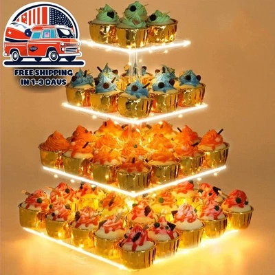 Expositor De Acrílico De 4 Niveles Para Cupcakes Con Luz LED Soporte Premium EE. UU. Foto 1 de 4
